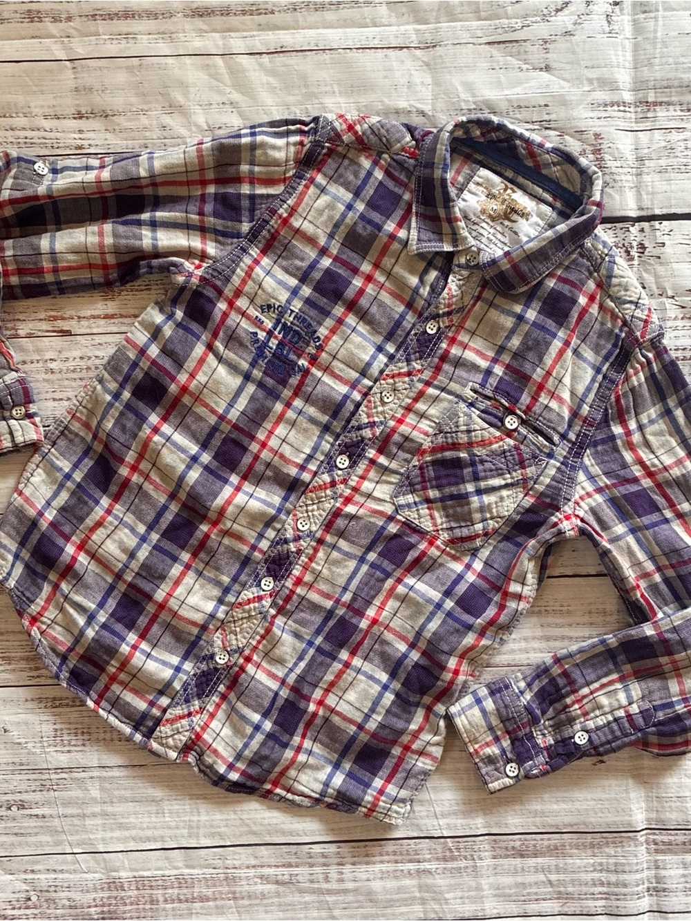 Epic Threads Boys Plaid Button-Down Shirt - Purple & Red Size Medium 7/8
